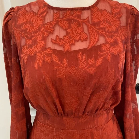 NWOT ELIZA J Metallic Stripe Floral Jacquard Long Sleeve Chiffon Dress - Picture 10 of 16